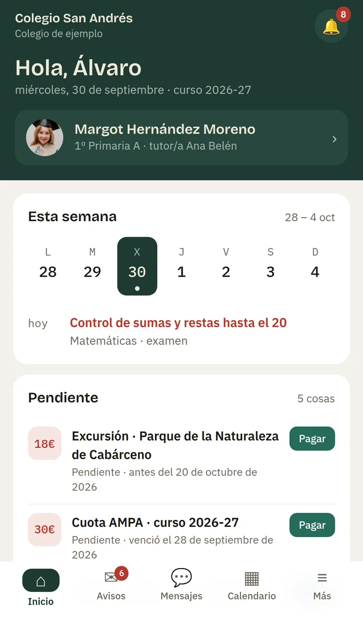 Inicio de la app de familias: la semana de Margot y lo que queda pendiente.